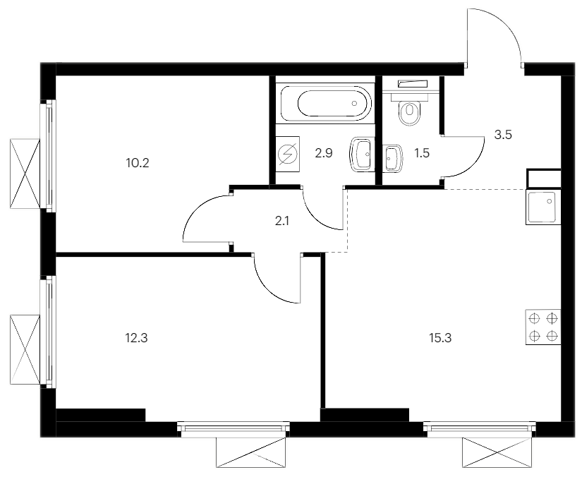 2-комнатная квартира 47.8 м², 8/12 эт., ЖК «Витебский парк»